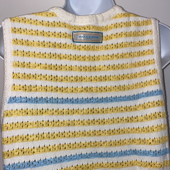Vtg yellow striped Mala & Mori Sports Sylvester Cat embroidered knit vest top S - Picture 4 of 10
